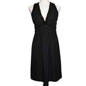 Banana Republic Black 100% Silk Dress Babydoll Halter Y2K Ruffle Womens 8